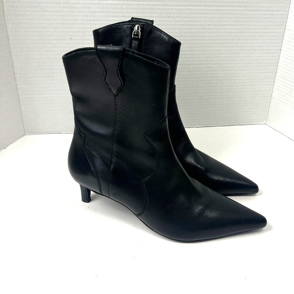 Seychelles Black Leather Pointed Toe Kitten Heel Ankle Boots Womens 8 Minimalist
